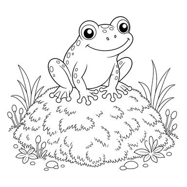 Coloriage : Grenouille sur une motte de mousse — à imprimer et colorier en ligne
