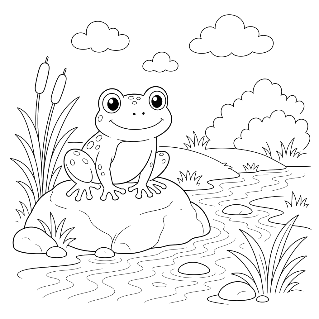 Frosch auf dem Stein am Bach