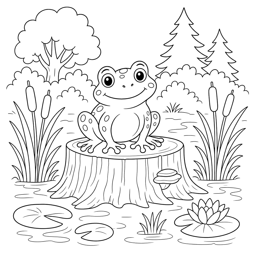 Frog on a Stump Coloring Page