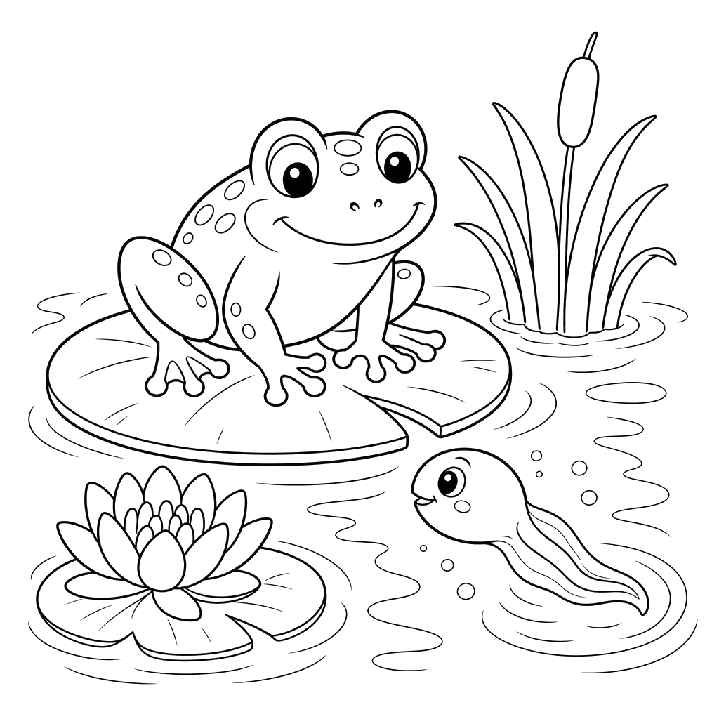 Frosch mit Kaulquappe — Ausmalbild