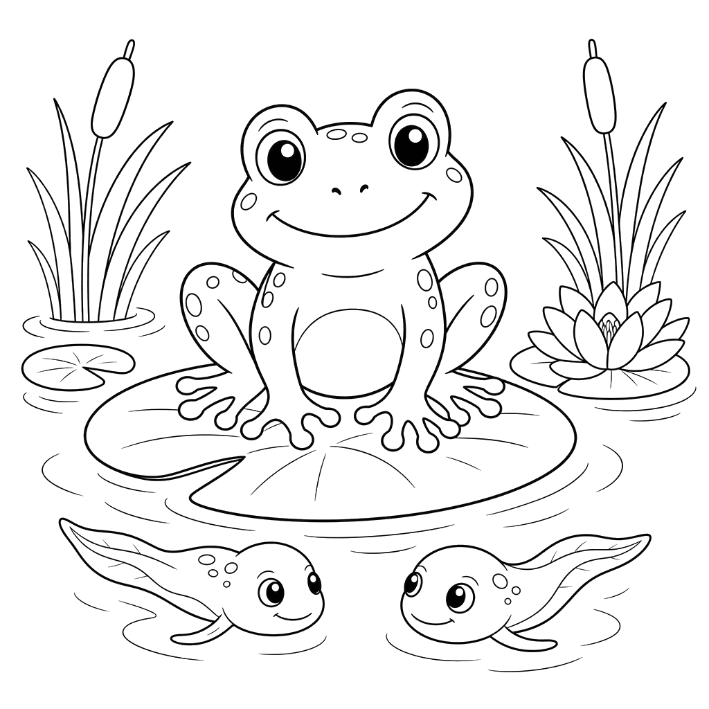 Frosch mit zwei Kaulquappen