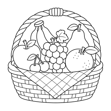 Frutas na cesta de piquenique — Página para colorir