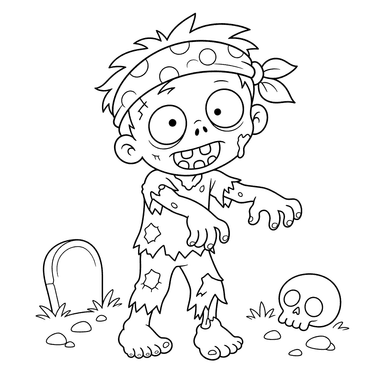 Ausmalbild Freundlicher Zombie mit lustigem Stirnband
