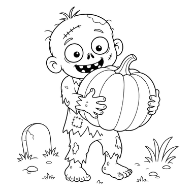 Lustiger Zombie mit Kürbis Ausmalbild