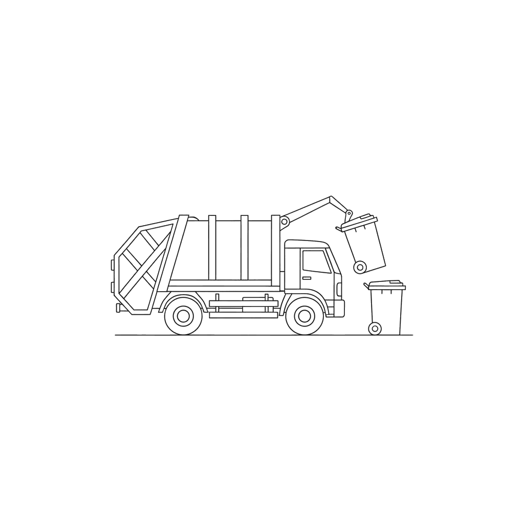Müllwagen sammelt Container Ausmalbild