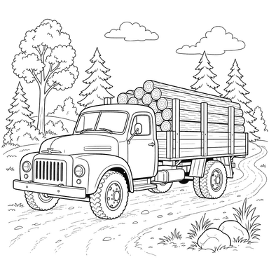 Ausmalbild: GAZ‑Lkw transportiert Holz