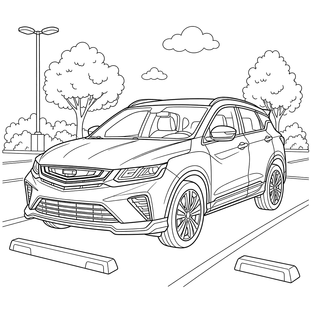 Ausmalbild Geely Coolray auf dem Parkplatz