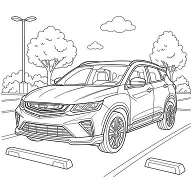 Ausmalbild Geely Coolray auf dem Parkplatz