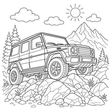 Dibujo para colorear de Geländewagen en la montaña