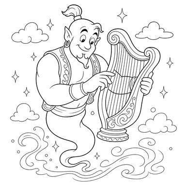 Dschinn spielt magische Harfe
