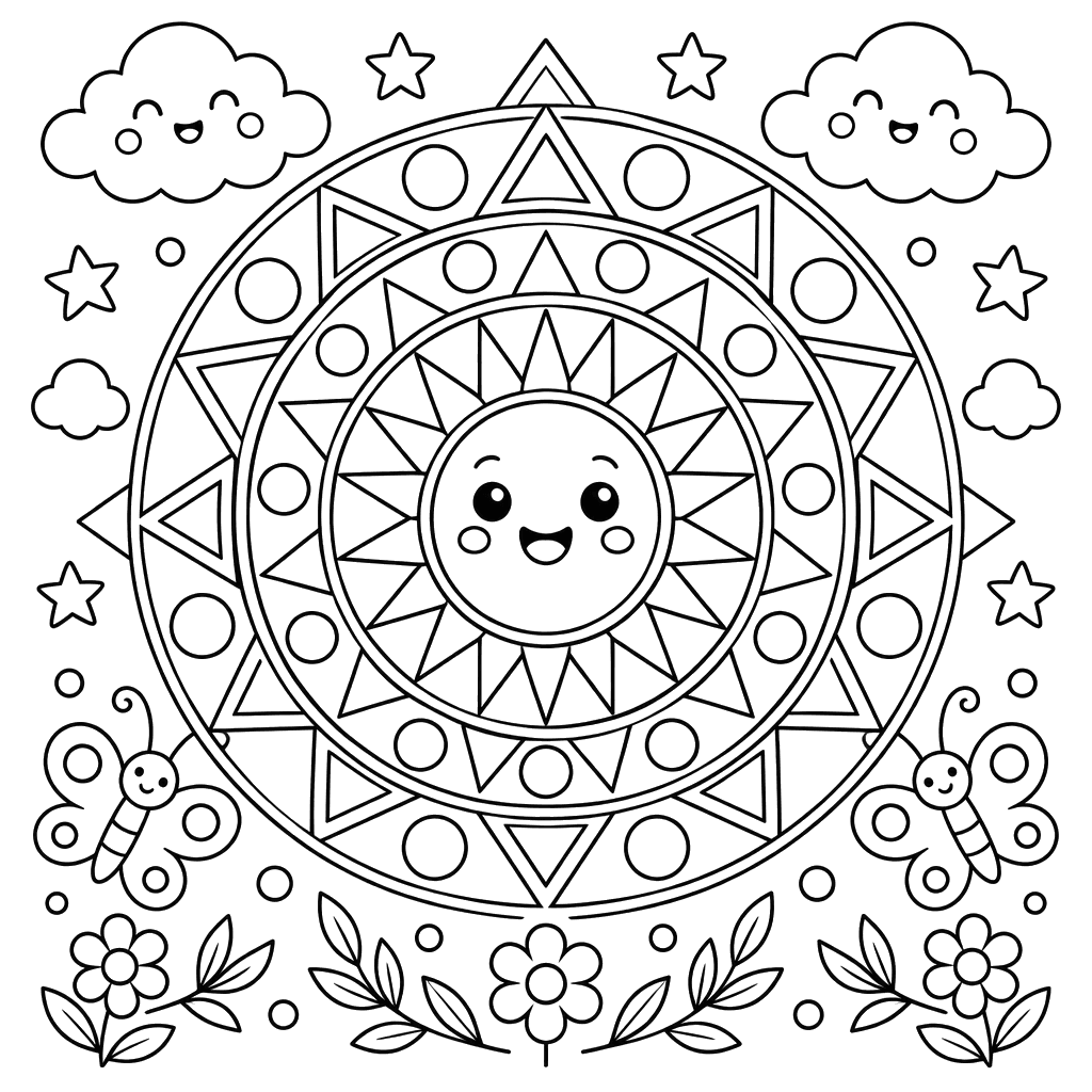 Geometric Mandala with Triangles and Circles
