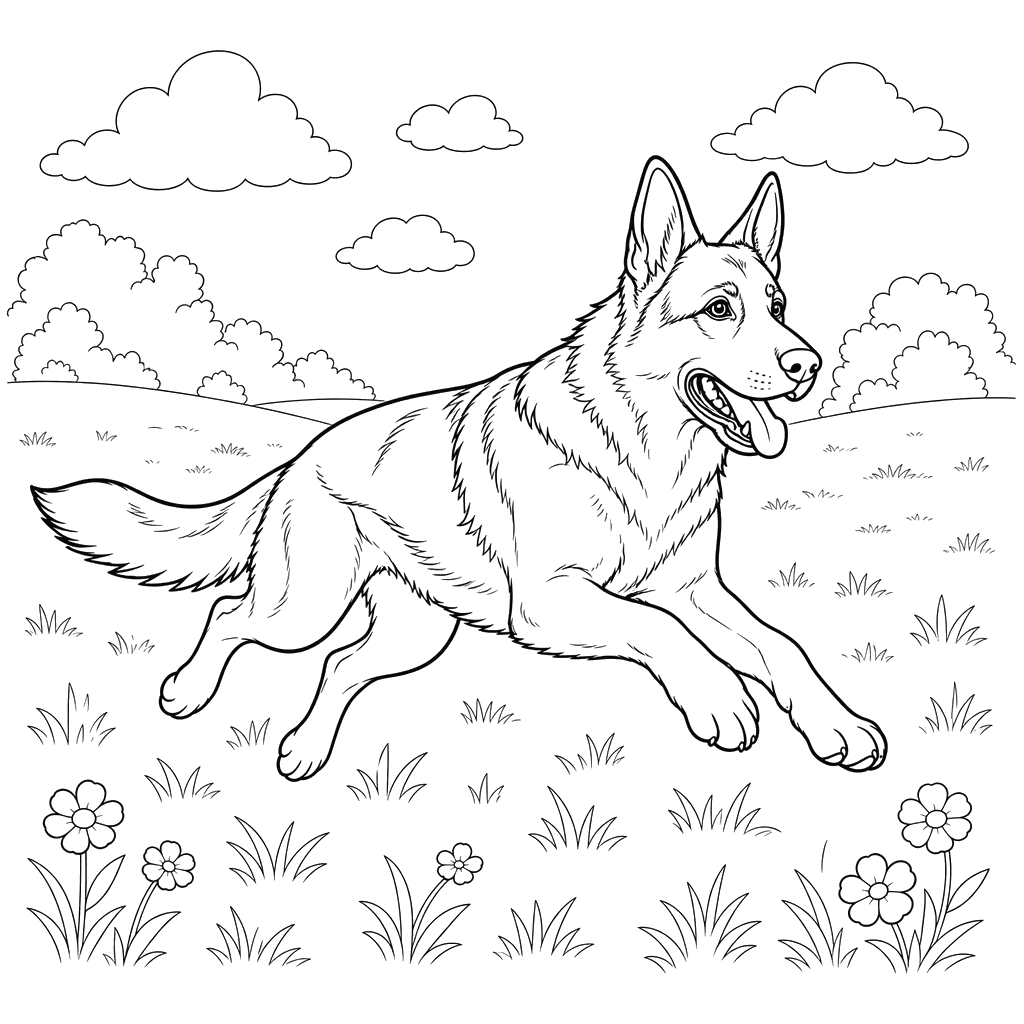 Deutscher Schäferhund läuft im Feld