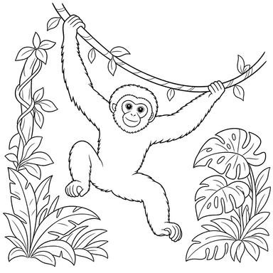 Gibón en una liana — dibujo para colorear