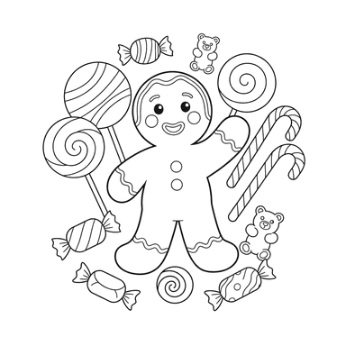 Coloriage Bonhomme de pain d'épices et bonbons
