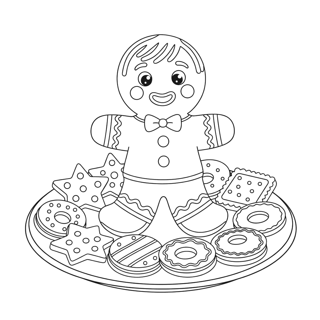 Lebkuchenmann und Plätzchen Ausmalbild