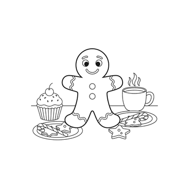 Coloriage Bonhomme en Pain d'Épices sur Table de Fête