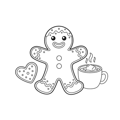 Coloriage: Bonhomme en pain d'épices et sucre glace