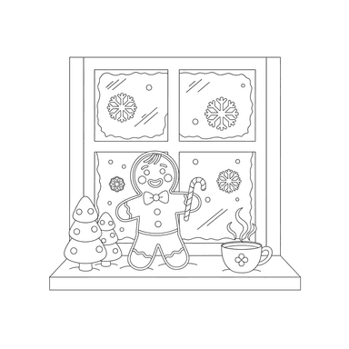 Coloriage Bonhomme de Pain d'Épices Fenêtre Hiver