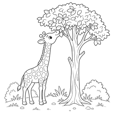 Dibujo para colorear de jirafa comiendo hojas