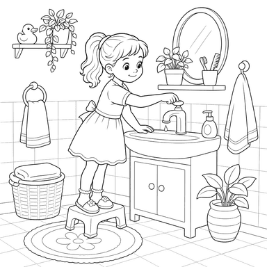 Niña cerrando el grifo de agua