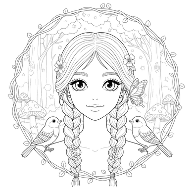 Coloriage Visage de Fille avec Tresses