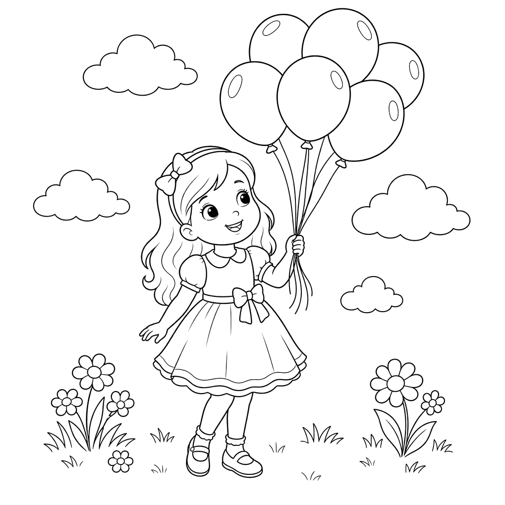 Mädchen mit Luftballons Ausmalbild
