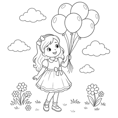 Dibujo para colorear de Niña con globos