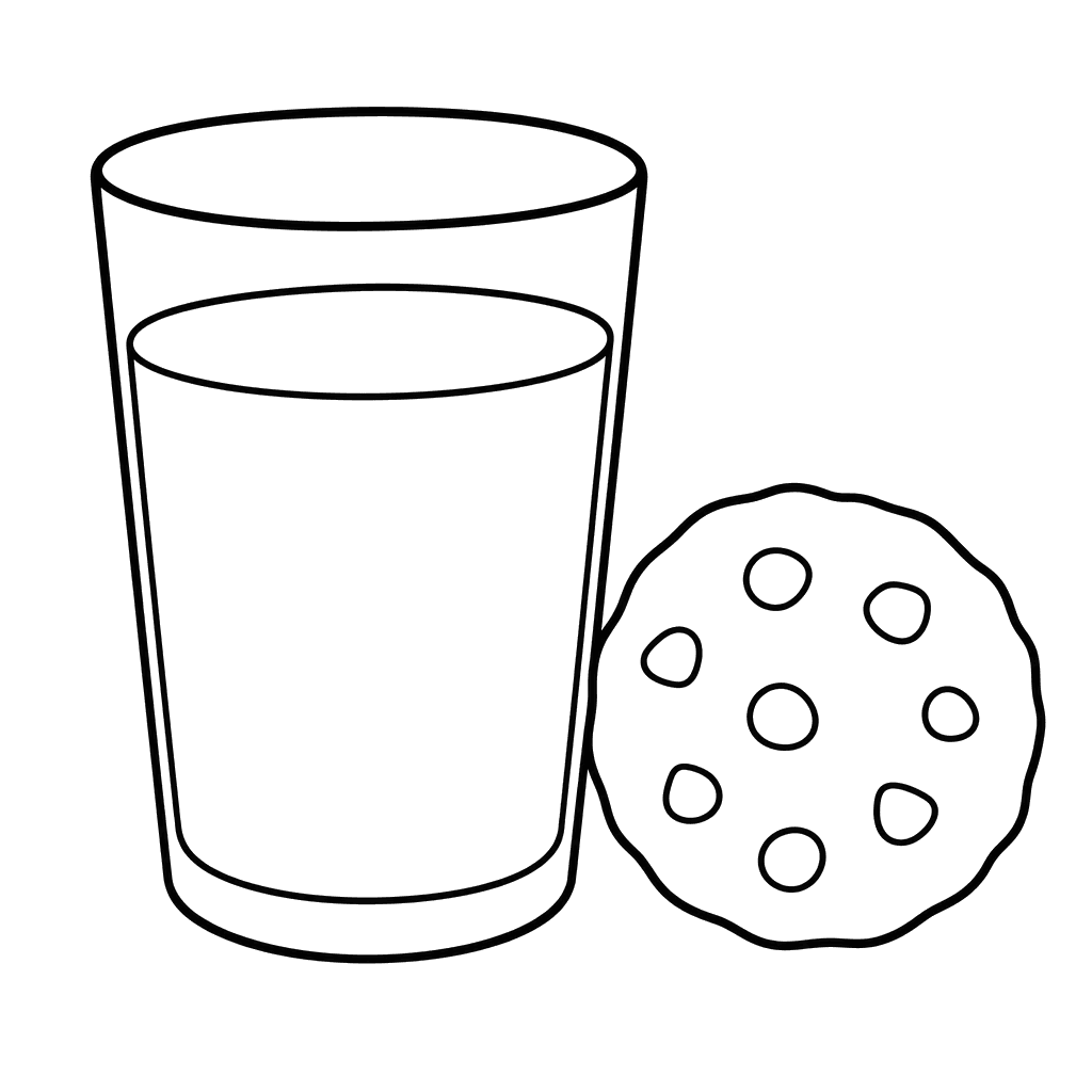 Desenho para colorir: copo de leite e biscoito