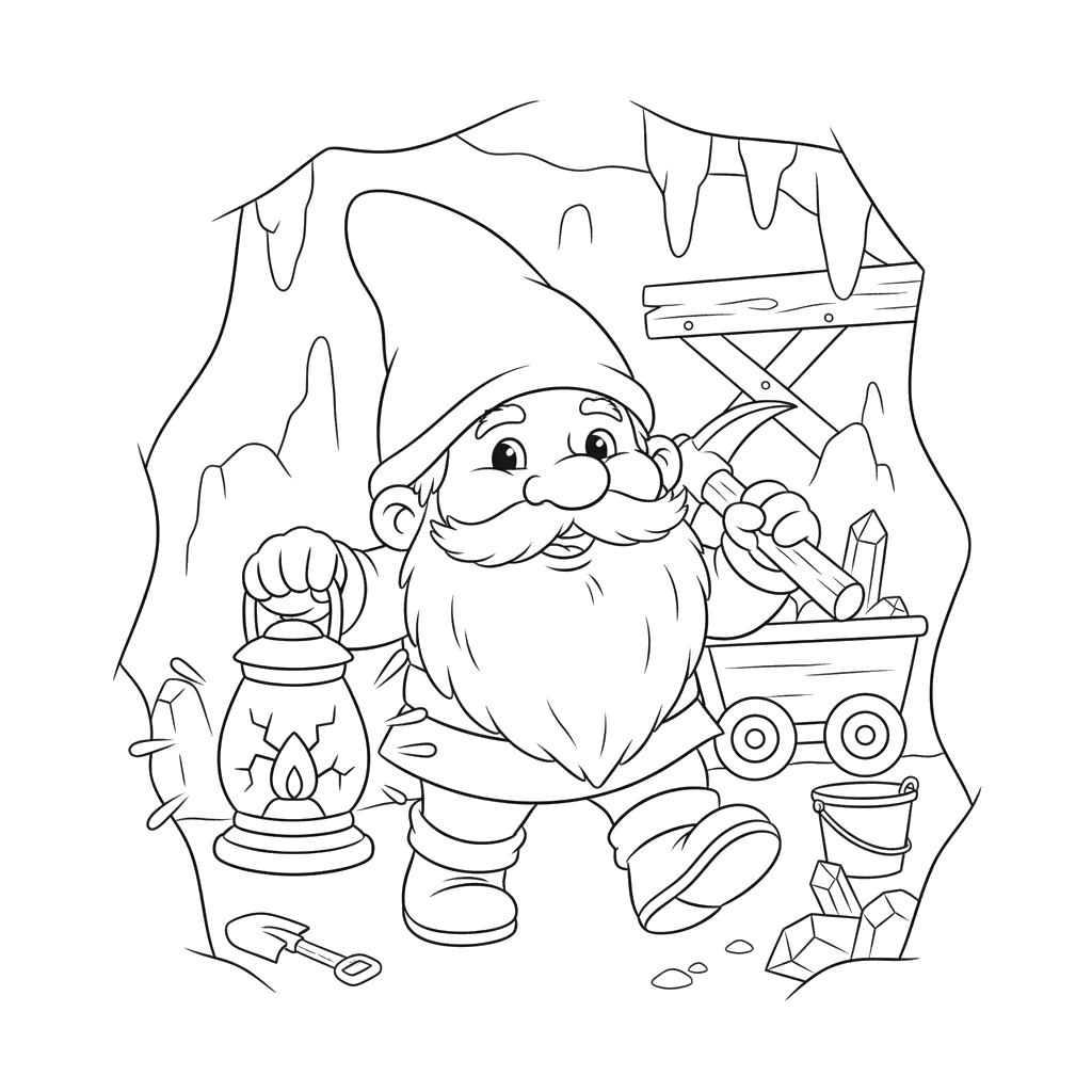 Dibujo para colorear Gnomo con linterna en una mina