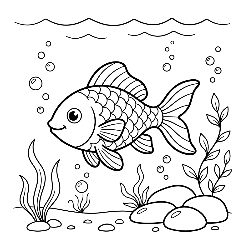 Dibujo para Colorear Pez Dorado Nadando en el Mar