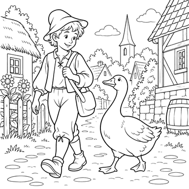 Desenho para colorir do Ganso de Ouro na vila