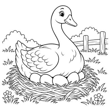 Goose Sitting on Eggs in a Nest