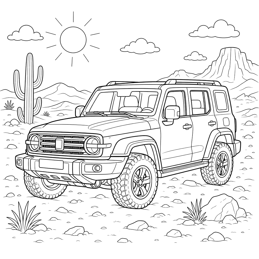 Desenho para colorir: Great Wall Tank 300 no deserto