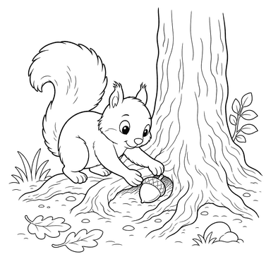 Ausmalbild Graues Eichhörnchen mit Eichel