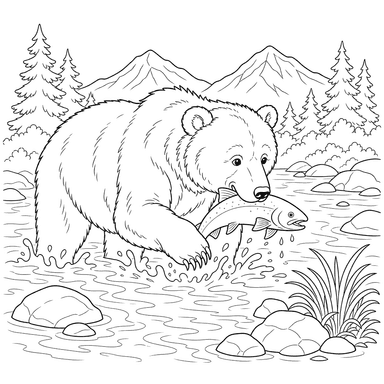 Grizzly Bear Catching Salmon