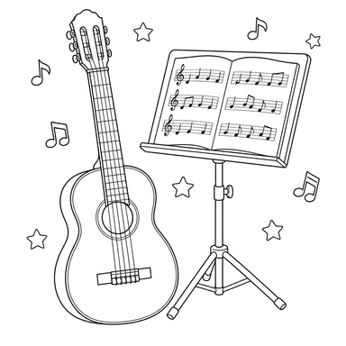 Desenho de Violão e Estante para Colorir