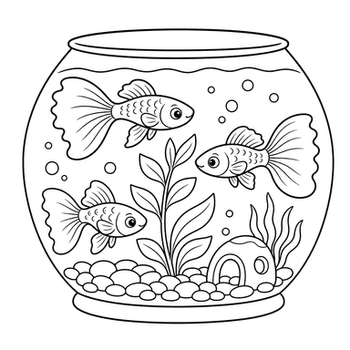Guppys im Aquarium — Ausmalbild zum Drucken