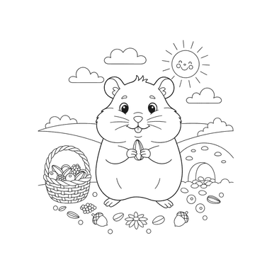 Coloriage Hamster Qui Récolte de la Nourriture