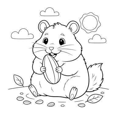 Dibujo para Colorear: Hámster Comiendo Semilla