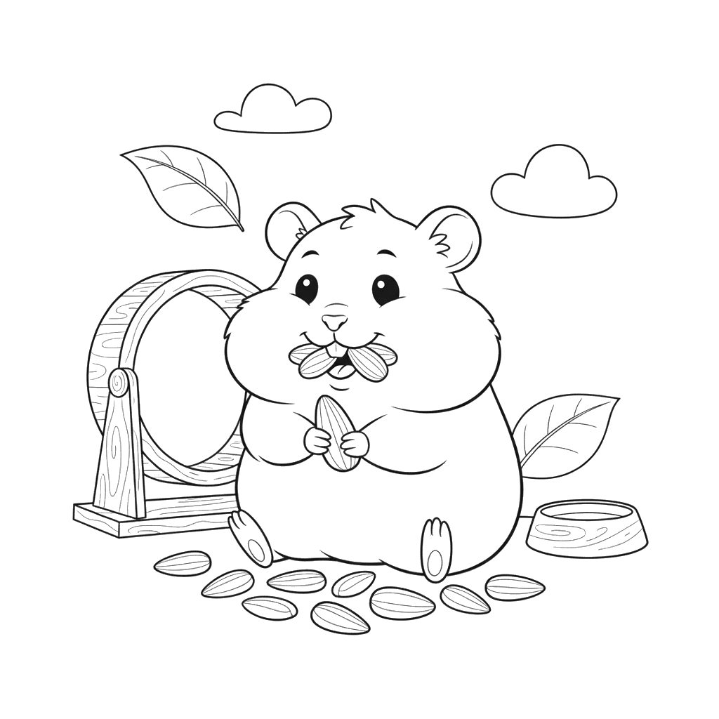 Dibujo para Colorear Hámster con las Mejillas Llenas