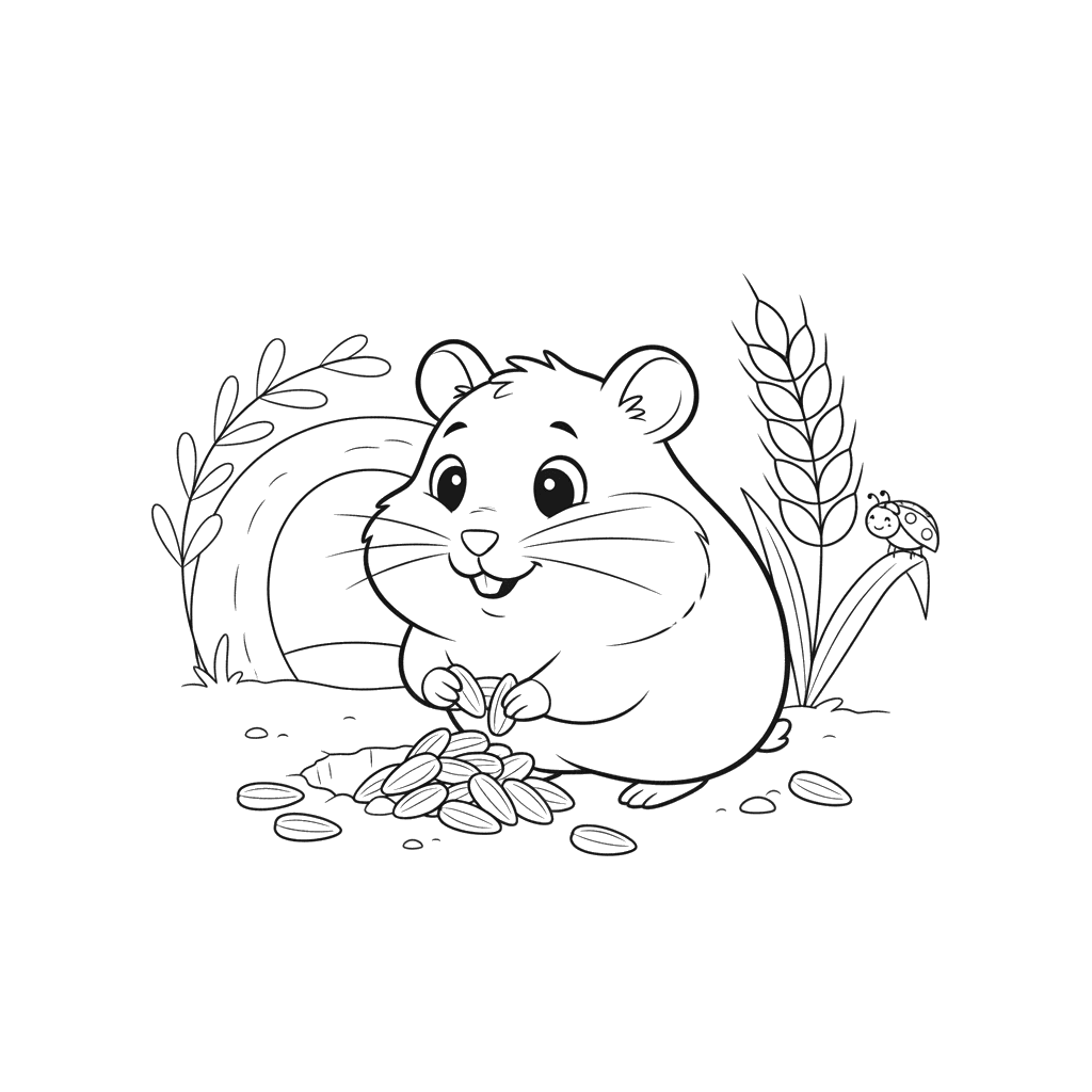 Dibujo para colorear: Hámster esconde semillas