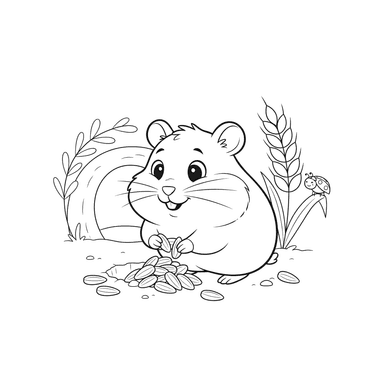 Ausmalbild: Hamster versteckt Samen