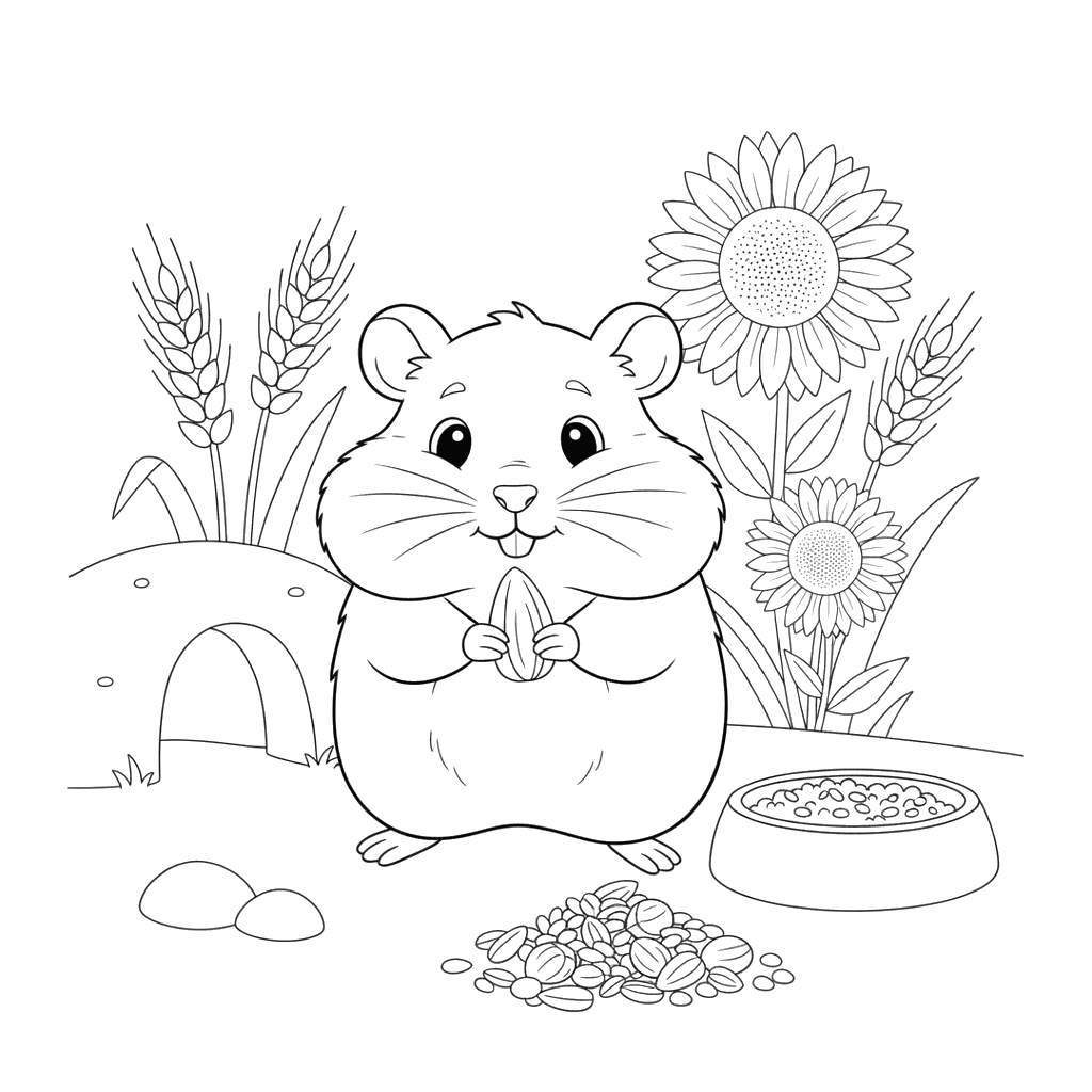 Dibujo para colorear Hámster acaparando comida