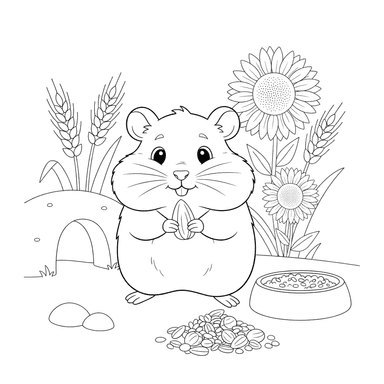 Coloriage Hamster qui fait des provisions