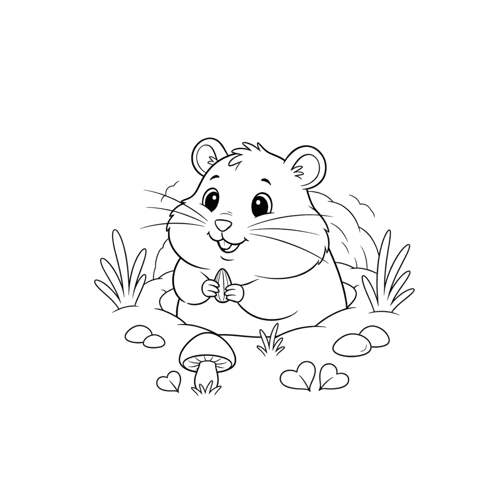 Dibujo para colorear Hamster en la madriguera