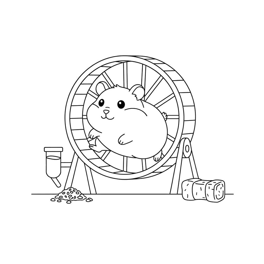 Hamster im Rad Ausmalbild