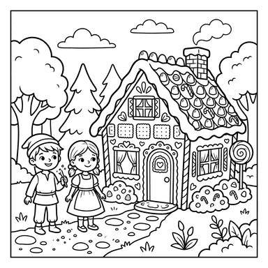 Página para Colorir Hansel e Gretel Casa de Gengibre