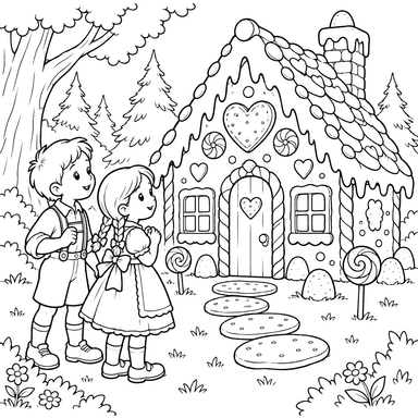 Hansel and Gretel at the Gingerbread House