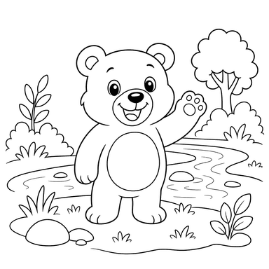 Ours gai au bord de la rivière — coloriage à imprimer