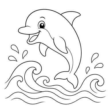 Delfín alegre junto a las olas — dibujo para colorear